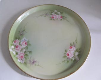 Hand Painted Nippon Rose Plates Green Decor Jadeite Plate Victorian Vanity Tray Open Rose Decor Wild roses Nippon Vanity Tray Nippon Plates