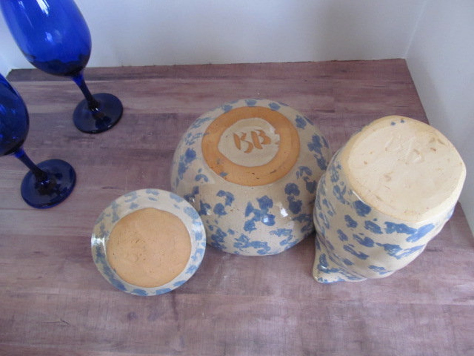 Sponge Ware Pottery Sponge Ware Pitcher Blue Sponge Ware Etsy