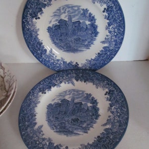 Romantic England Transferware Blue Plate Queens Ware Wedgwood Blue & White Plates English Blue China Wedgwood China Plates Moreton Old Hall