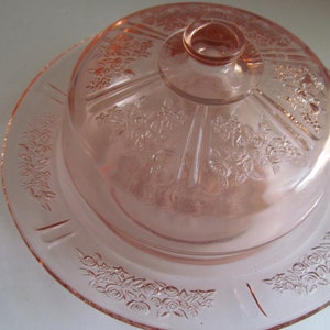 Sharon Pink Depression Glass Covered Butter Dish Pink Roses Cabbage Rose Pattern Sharon Pink Butter Dish Rose Pattern Federal Glass image 2