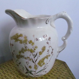 Golden Rod Rare Antique Victorian Pitcher Water Pitcher Rare Yellow Transferware Pitcher Victorian Asthetic Movement Bathroom Decor Bedroom