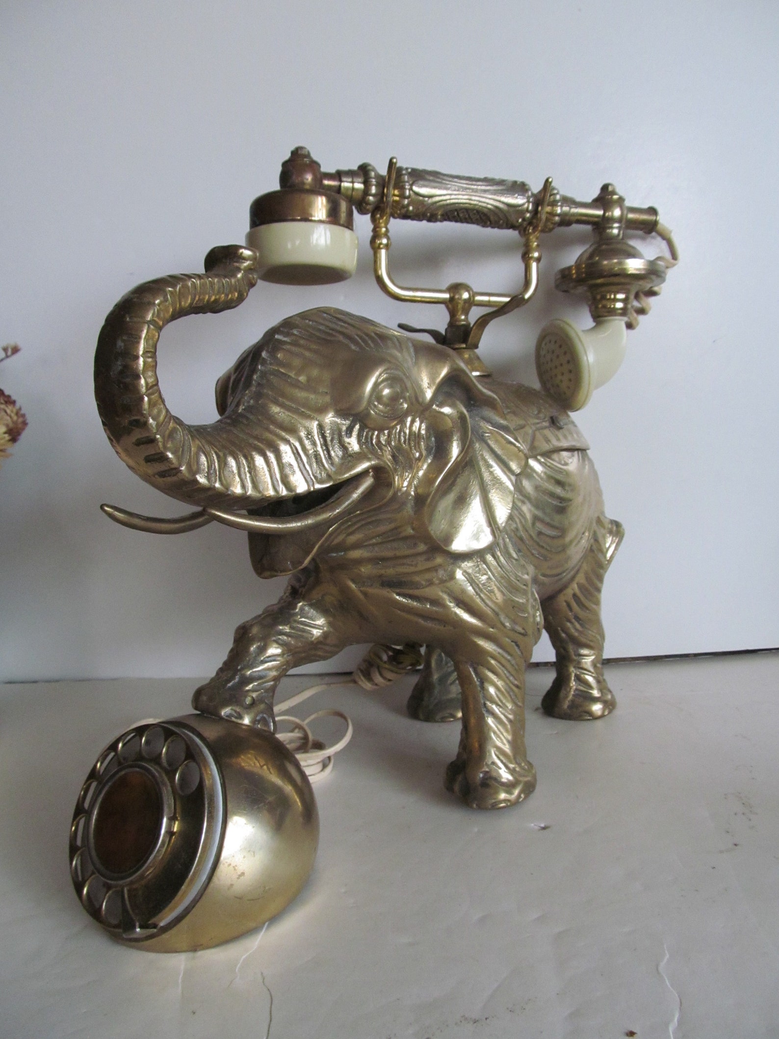 Brass Elephant Telephone Safari Decor Brass Statues Brass Etsy