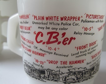 Truckers Coffee Mug Cb'er coffee cups Mid Century Glass White Milk Glass Coffee mugs Gift for Over The road Truck Driver Gifts For Him Her