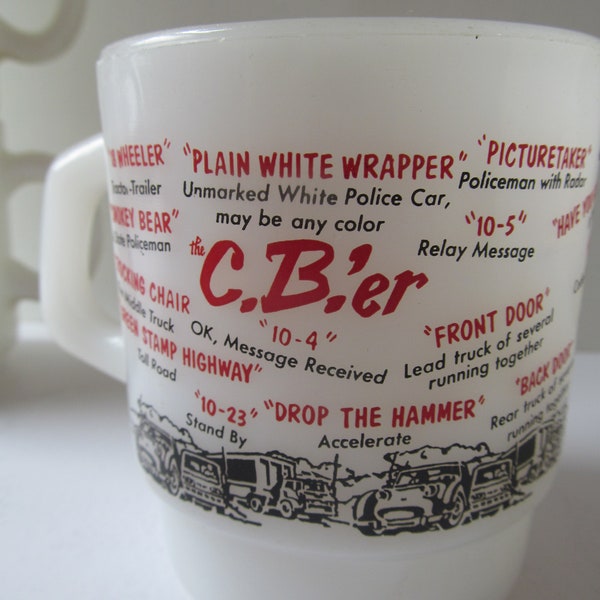 Truckers Coffee Mug Cb'er coffee cups Mid Century Glass White Milk Glass Coffee mugs Gift for Over The road Truck Driver Gifts For Him Her