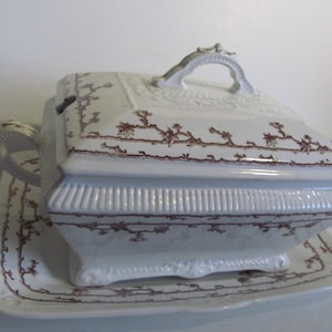 Brown Transferware Soup Tureen and Platter Brown Transferware Platter Casserole Serving Compote Soup Tureen Henry Alcock co White Ironstone