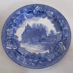 Blue Transferware Plates Cobalt Blue White Plate Blue Wedgwood China Capitol Building Albany NY Historical English Blue Transferware Plates