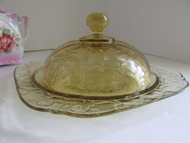 SALE Amber Yellow Depression Glass Covered Butter Dish Covered Etsy