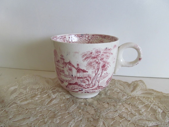 Rote Transferware Teetassen Englische Teetasse Rote und weiße Teeparty-Dekor Rote Teetassen rote Transferware antike Teetassen