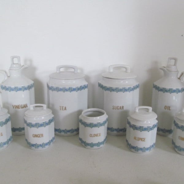 Blue and White Canisters Etsy