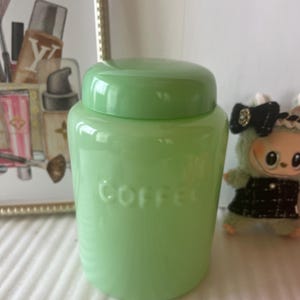Lg Jadeite Coffee Canister Jadeite Green glass Glassware Jadeite