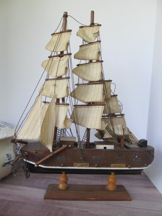 Sailing Ship Decor Vintage Wood Sailing Vessel Cloth Mast Beach