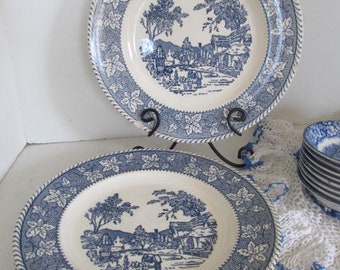 3 Dinner Blue Plates Shakespeare country Stratwood Collection Blue dinner Plate Blue and White Plates Dinner Plate Art deco Home decor