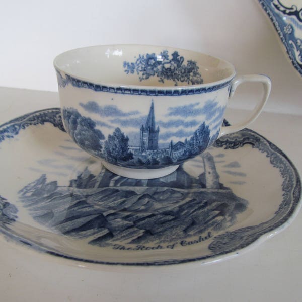 Johnson Bros England Old Britain Castle Blue Tea Cup and Saucer Set Blue and White Tea Cups, Flow Blue Decor Johnson Bros china Castle Tea