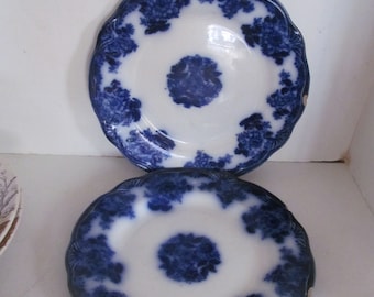Antique Flow Blue Plate Flow Blue Waldorf New Warf Pottery England Dark Flow Blue and White China Antique English China Flow Blue Home Decor