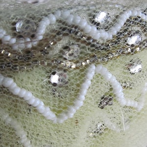 Wedding Headpiece Hand Beaded Head Band Glass Light Green Art Deco Hat Taffeta Crin Paste and White Glass and Gold Bead Embellishments Green
