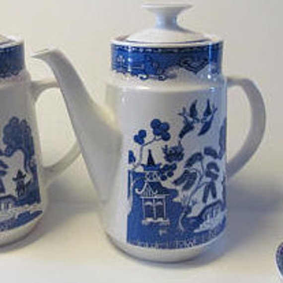 Blue Willow Coffee Pot Blue Willow Decor English Blue Willow Etsy