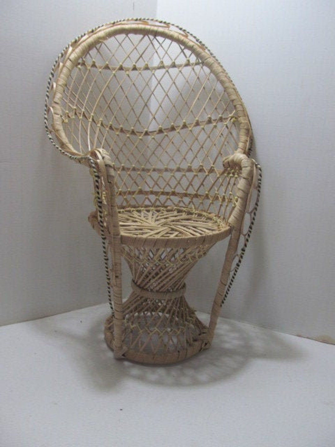 Vintage Wicker Rattan Peacock Fan Back Chair Small Wicker Chair Baby