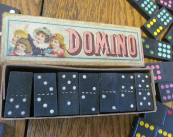 Victorian Antique Dominoes Game Pieces Original Box Vintage Game Pieces Dominoes Double Six Dominoes Game Antique Victorian Toys and Games