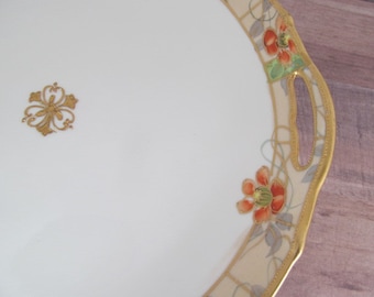 Beautiful Floral Nippon Cake Plate Open Handle Antique Cake Plate Yellow Pink Roses Cake plate Antique Victorian Plate Handpainted Noritake