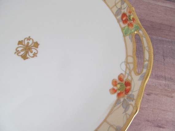 Beautiful Floral Nippon Cake Plate Open Handle Antique Cake Plate