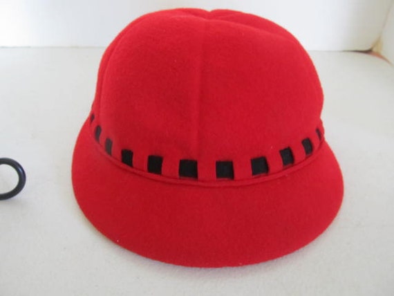 Vintage Wool Hat, Red Womens Hat Mid Century wome… - image 3