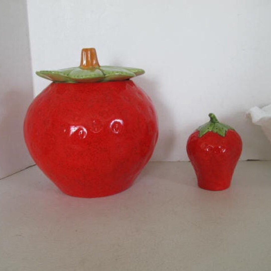 Strawberry Cookie Jar Strawberry Decor Red and White Kitchen Etsy