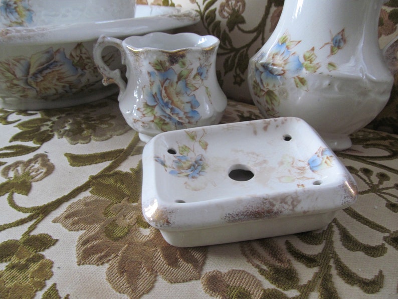 5 Pc Antique Ironstone Pitcher Bowl Set Chamber Pots set Etsy