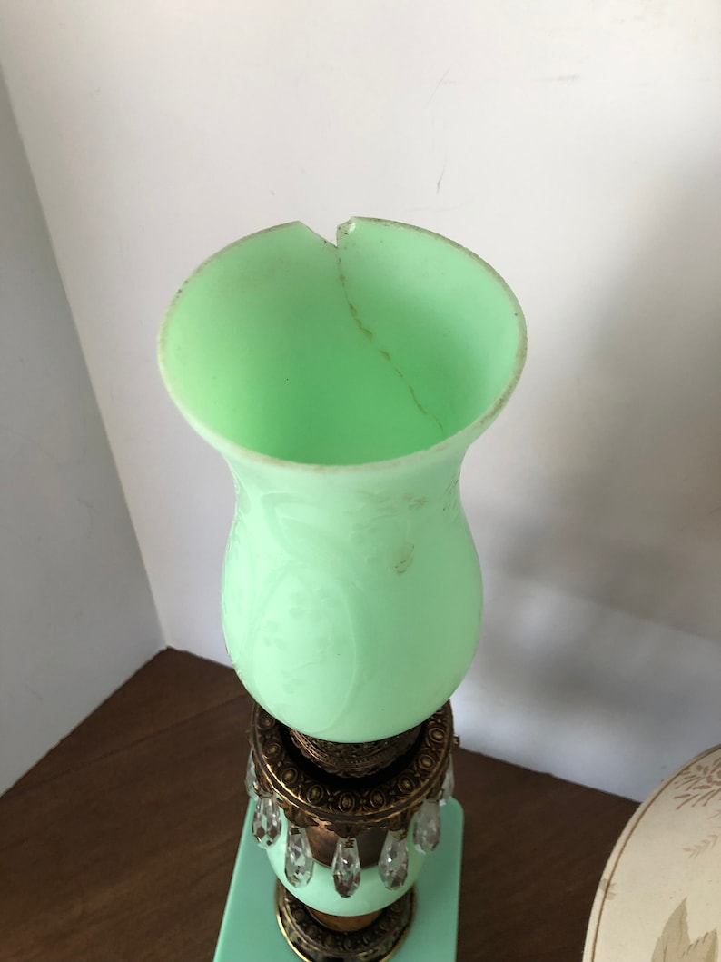 Antique Peacock Uranium Jadeite Lamp Art Deco Jefferson Glass Etsy