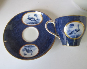 English Blue Crown Staffordshire Teacup Blue and White China England Blue and White Tea cup Pheasant Birds Decor Cobalt Blue and white Gold