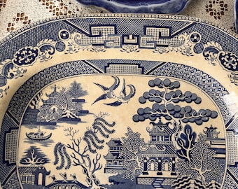 Blue Willow Platter Rare C E Staffordshire  Blue Transferware Willow ware Platter Blue Willow Plates Blue Willow Serving Platter
