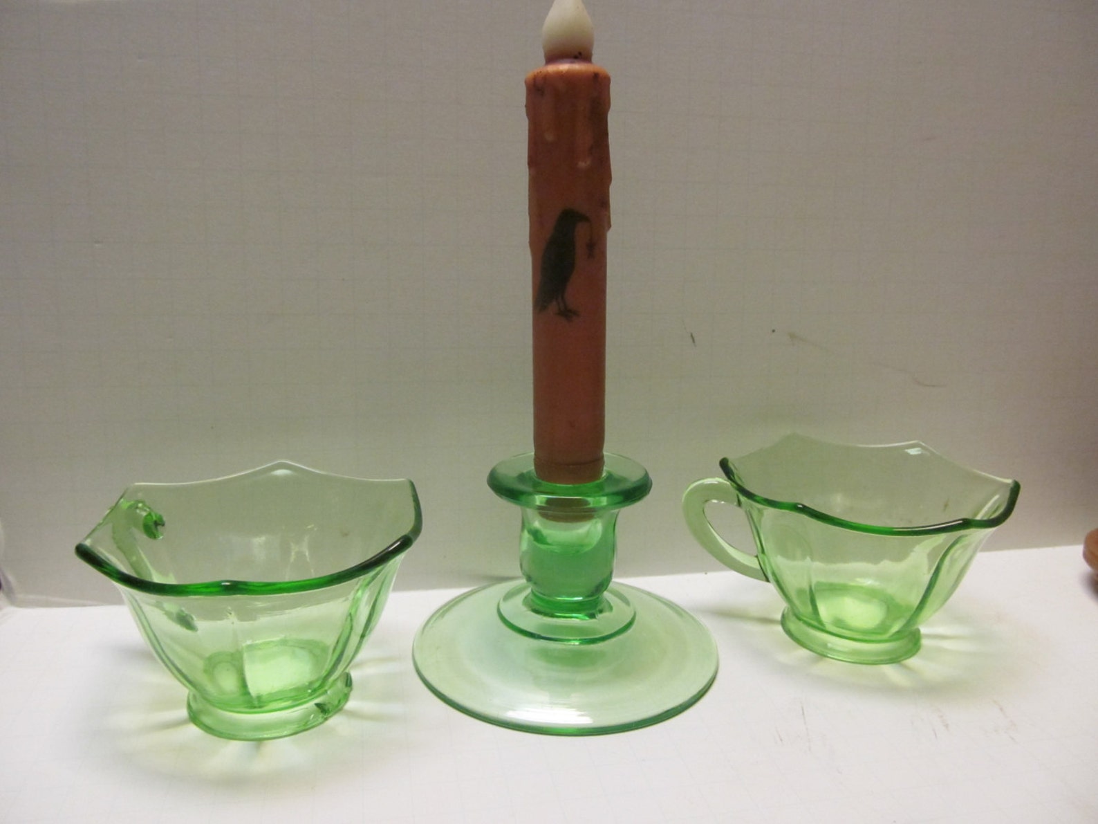 Green Depression Glass Candle Stick Holder Art Deco Glassware Etsy