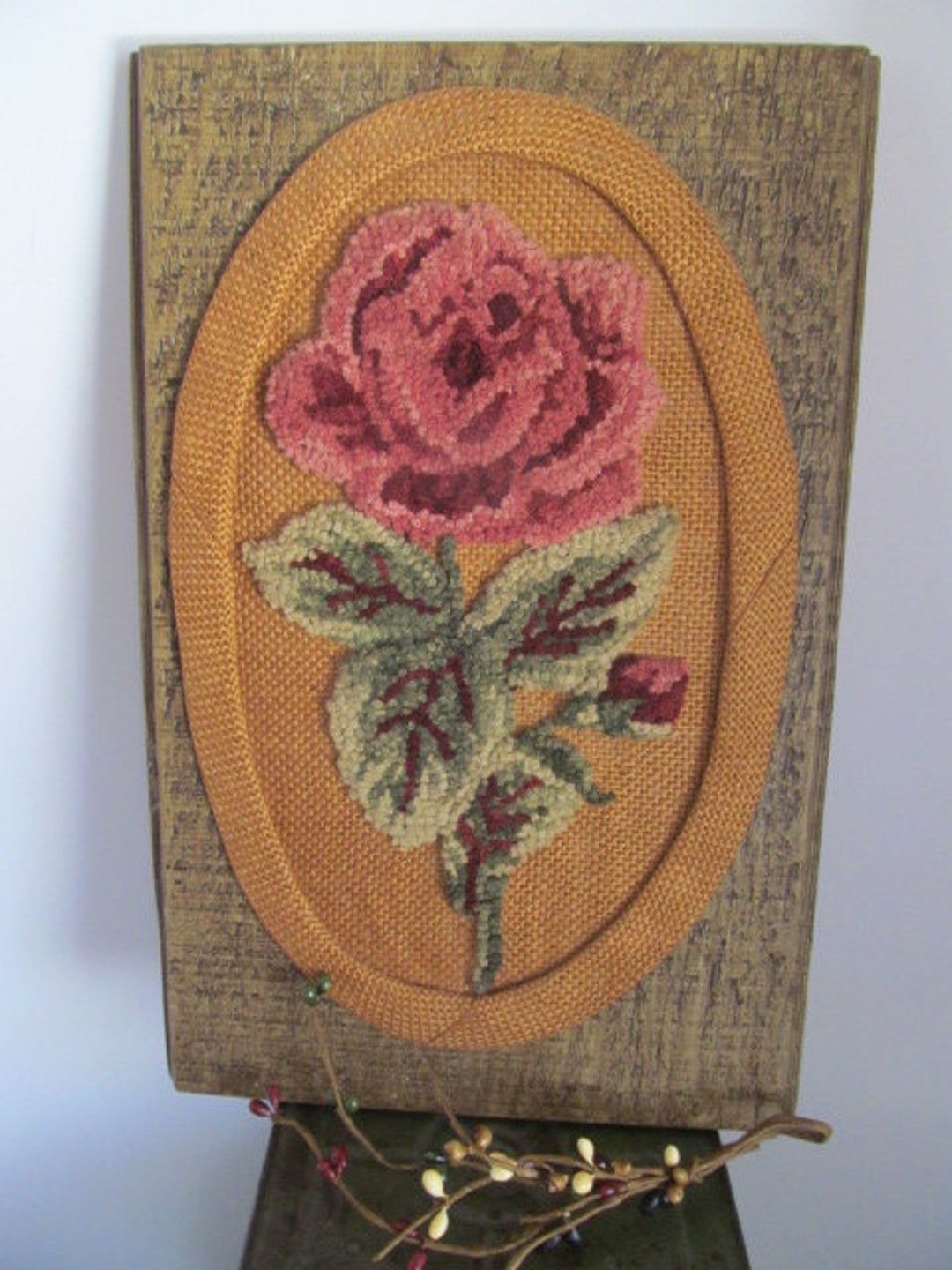 Rose Design Wool Rug Hooking,needle Craft Burlap Decor Grey Antique ...