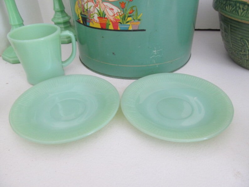 Fireking Jadeite Plates Jane Ray Jadeite Saucers Jadeite Glass Etsy