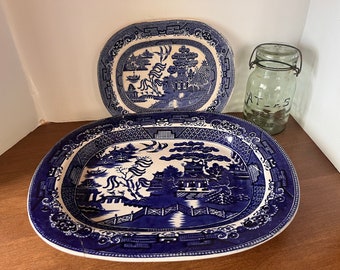 Blue Willow Platters Hulse & Adderley Rare China Staffordshire England Willow ware Platter Blue Willow Plates Blue Willow Serving Platter