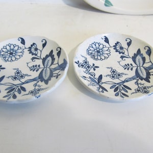 1849 English Blue Onion Butter Pats Set of 2 BUTTER PATS Antique Butter Pats England Blue Transferware plates Fine Dining Dishes 1840s