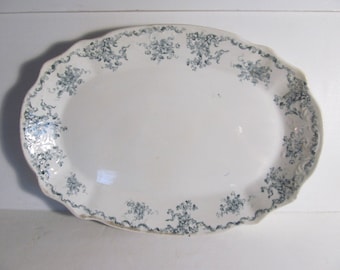 17 x 12 Large Platter Blue and White Platter Lg Antique Platters Large Serving Platters Antique Farmhouse Kitchen Decor Blue Platters 1800s