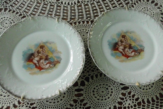 Angelica Portrait Plates Angel Cherubs Plates Victoria Austria Angel Decor Victorian Plates Shabby Cottage Chic Austrian China Cherub Decor