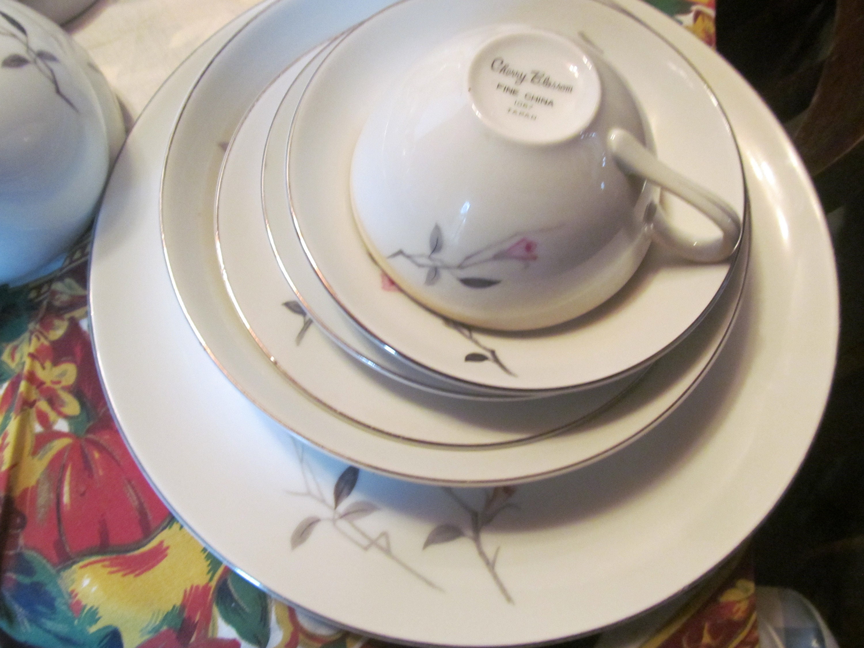 Cherry Blossom Dinnerware Set Mid Century Dining Decor Pink China Lg Set Dishes Large Dinnerware Set Fine Dining Wedding Set Pink and Gray Etsy UK
