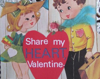 Share My Heart Children's Valentine Card Vintage Valentine 1960's Valentine Funny Valentine Card Vintage Valentine cards for Children NOS