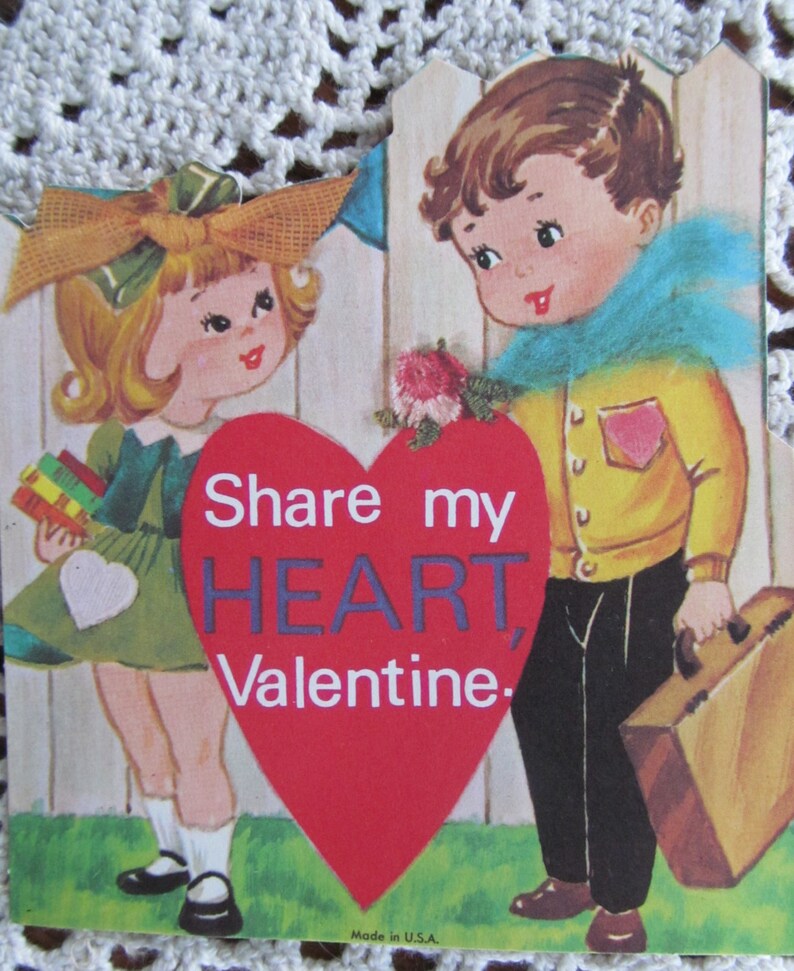 Share My Heart Children's Valentine Card Vintage Valentine 1960's Valentine Funny Valentine Card Vintage Valentine cards for Children NOS imagem 1