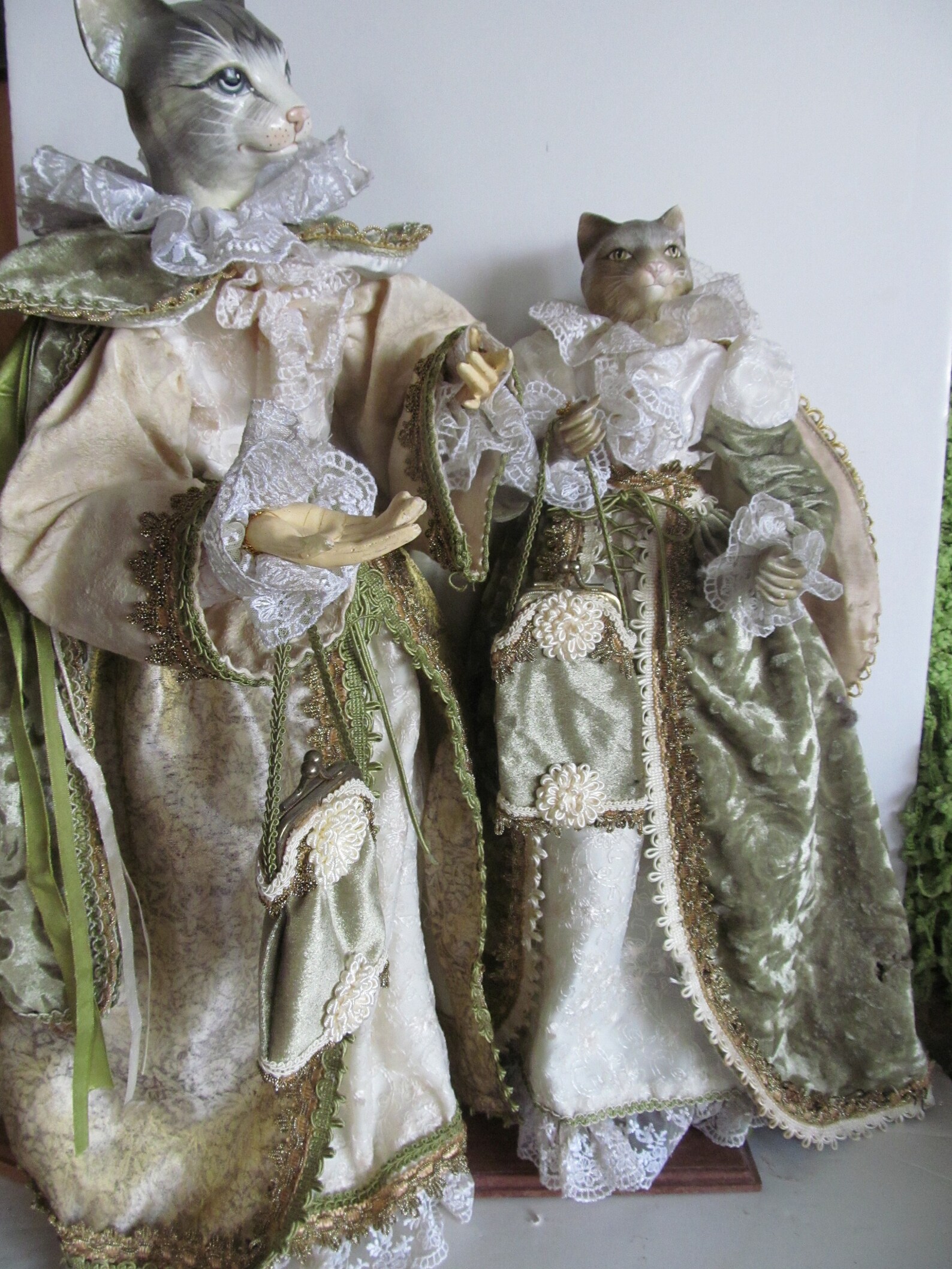 Victorian Cat Doll Ornament Cat Figurine Grey and White Cast Etsy