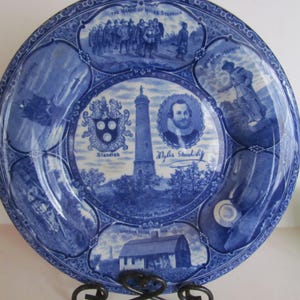 Historical blue Plates Niles Standish Staffordshire England  Rowland Marcellus English Blue Transferware Plates Historic Plates A B Burbank