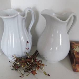 Antique White Ironstone Pitcher White Home Decor Antique White Ironstone Jug Pitcher Large Water Pitcher Colonial Home Decor