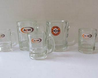 A & W Root Beer Mugs Glass Mug Bar Decor Bar Cart Decor Clear Glass Root Beer Mug with Handles Root Beer Float Glasses Lg Mugs Child sz mugs