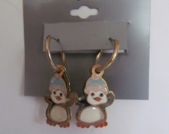3-D Penguin Girls Hoop Earrings Holiday Earrings Jewelry Retro Penguin earrings for girls Hoop Earrings Dangle