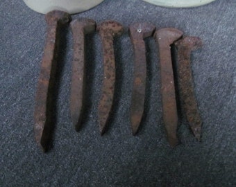 Antique Cast Iron Railroad Spikes Victorian Salvage Metal Antique Farmhouse Decor Industrial Iron Shelves Rusty Primitive Antiques Hooks