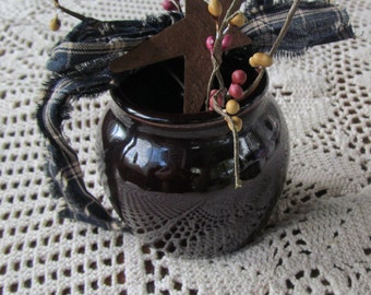 Crock Pots Little Brown Bean Crock Pot USA Stoneware Crock Primitive Farmhouse Kitchen Decor Brown Pottery Bowl Brown Stoneware Farmhouse