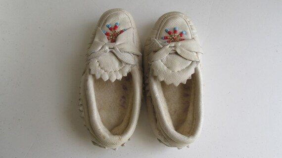 Baby Moccasins Vintage White Leather Moccasins Ba… - image 3