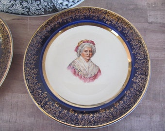 Martha Washington Cobalt Blue Plates with Gold George Washington Plates for walls Cobalt Blue and Gold Plates Cabinet Plates