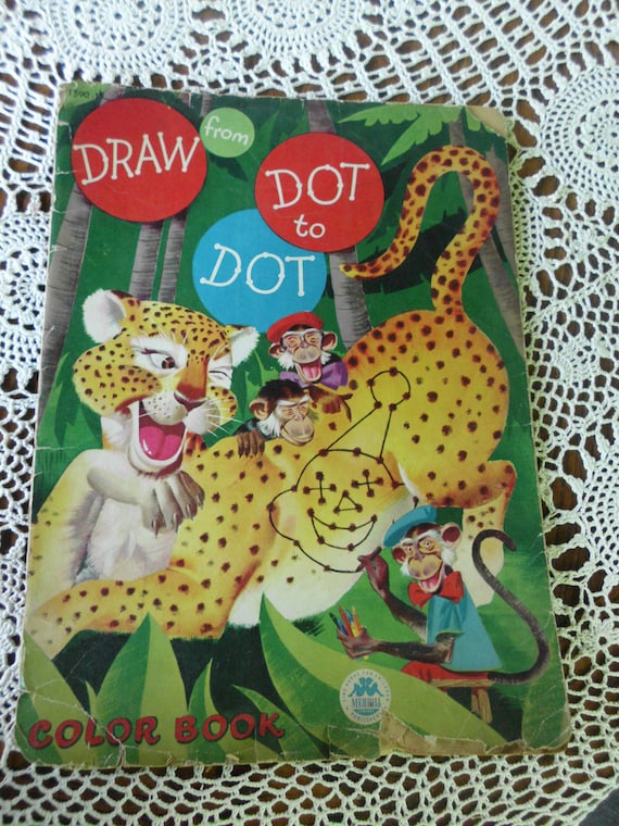 1951 Cheetah Monkeys Leopard Print Fur Dot to Dot Color Book Tiger vintage Coloring Books for Children Books 1950s Children Books